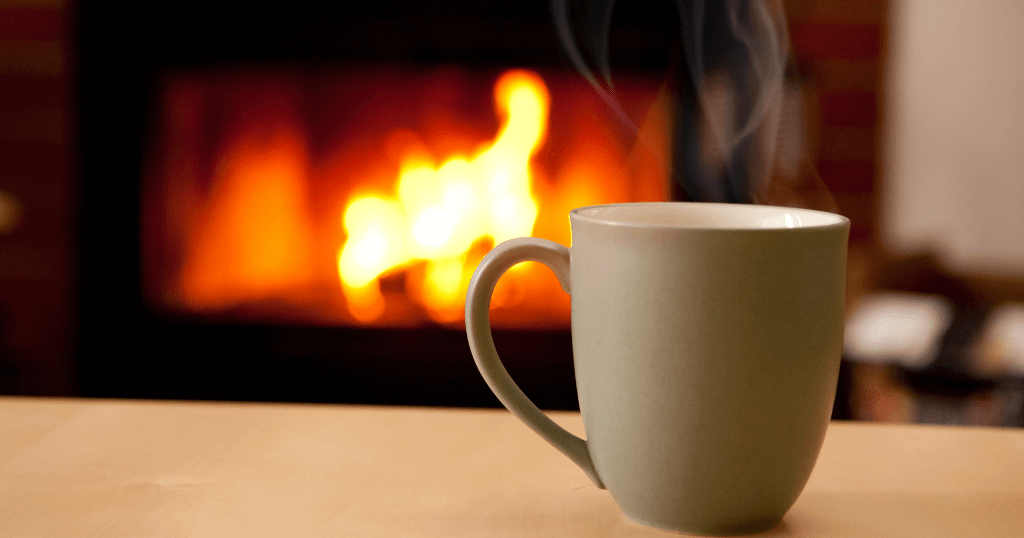 Coffee in front of fire